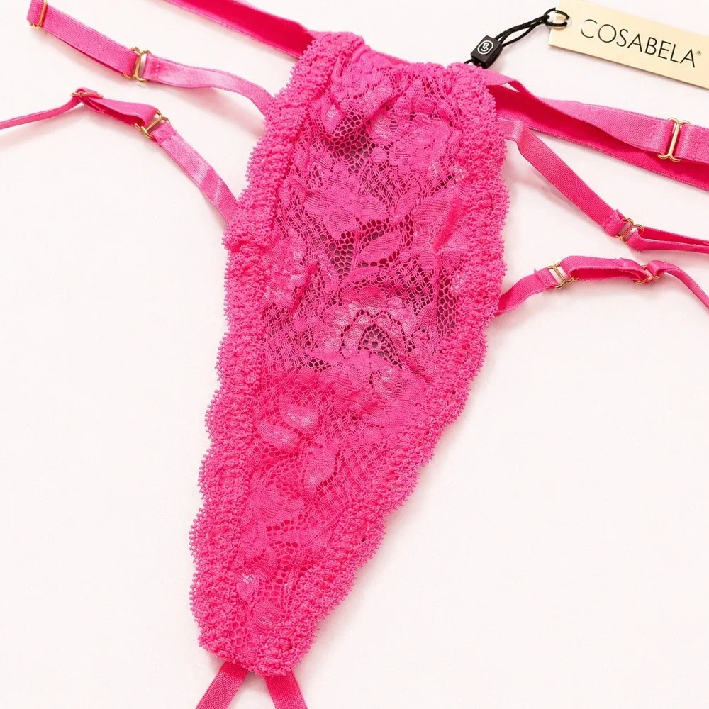 COSABELLA Ouvert Panty Rani Pink Lace Open Crotch Lingerie -‎ M/L / NWT